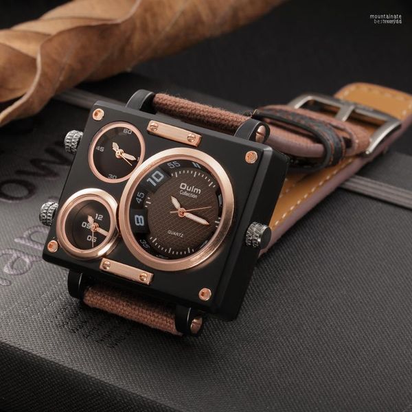 Orologi da polso Oulm Orologio da uomo Orologio al quarzo Maschile Tre fusi orari Orologi sportivi quadrati Relogio Masculino Drop Moun22