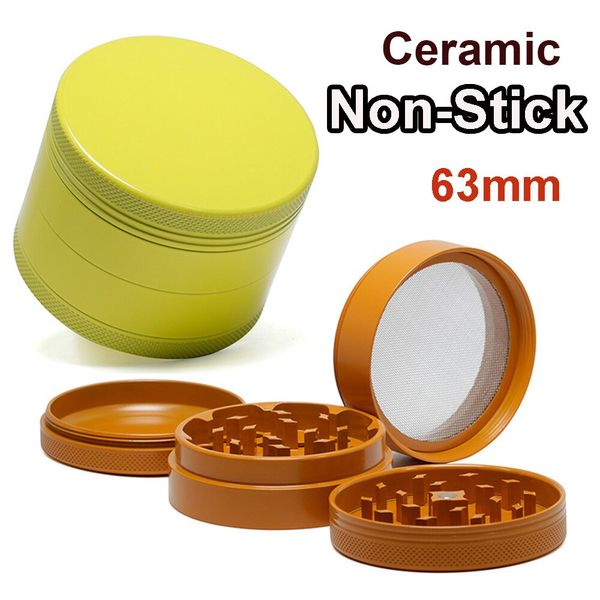 Acessórios para fumantes Grinder com revestimento de cerâmica 4 camadas de 63 mm de alumínio Herb Mills Grinder Grinder Tobacco Crusher