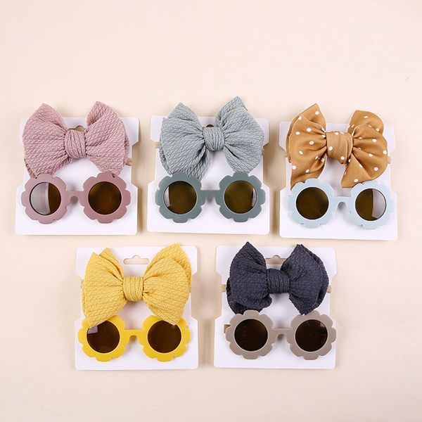 Schöne Seaside Ribbon Kopfbedeckung Baby Bögen Stirnband Mädchen süße Sonnenbrille elastische Nylon Haarbänder Schutz Brille Zubehör 1457