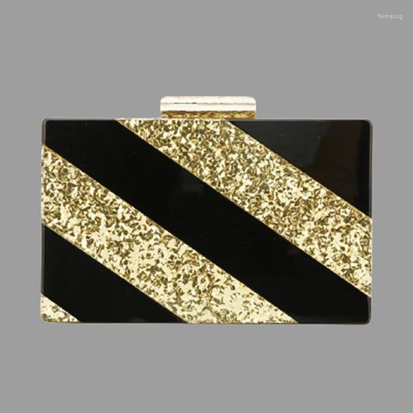 Abendtaschen Solide Schwarz Gestreift Gold Glitter Acryl Damen Casual Umhängetasche Shopping Shopper Hand Für Weibliche Messenger Handtasche