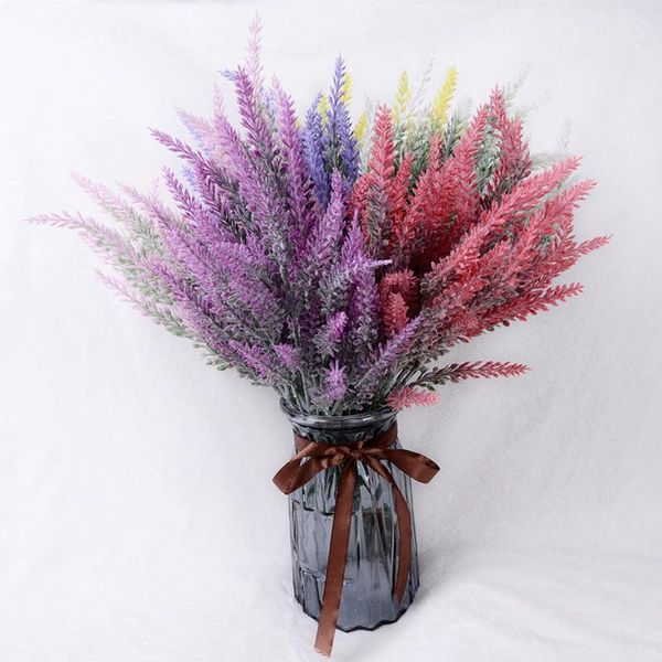 Dekorative Blumenkränze, beflockter Lavendel, künstlicher DIY-Hochzeitsstrauß, Zuhause, Outdoor, Garten, Weihnachtsdekoration, Kunststoffpflanze, FlowerDe