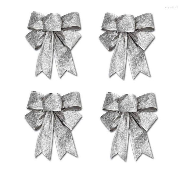 Decorações de Natal grande negócio 4pcs 25x18cm decoração ornamento pendurado nó bowknot Butterfly decore árvore (prata)