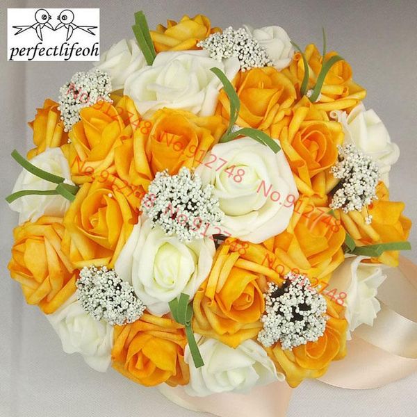 Fiori matrimonio Perfectlifeoh Bouquet da sposa Bouquet da sposa con schiuma rossa, rosa, blu e viola