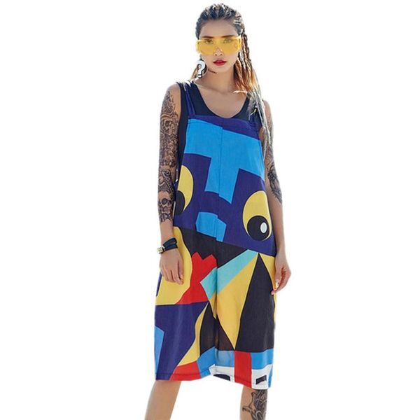 Kadın Tulumları Tulumlar Kadın Yaz Kolsuz Kurtimül Playsuits Kadın Moda Karikatür Sevimli Baskı Sıradan Artı Boyut Gevşek Z220 Women's