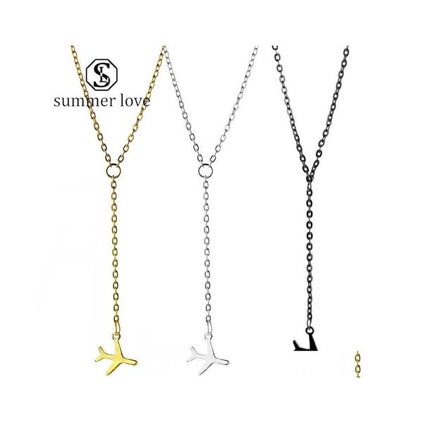 Anhänger Halsketten Modeplan Flugzeug PendantClavicle Halskette für Frauen Gold Silber Schwarz Y-Form Kette Layered Tiny Dainty Schmuck Dh3Wx