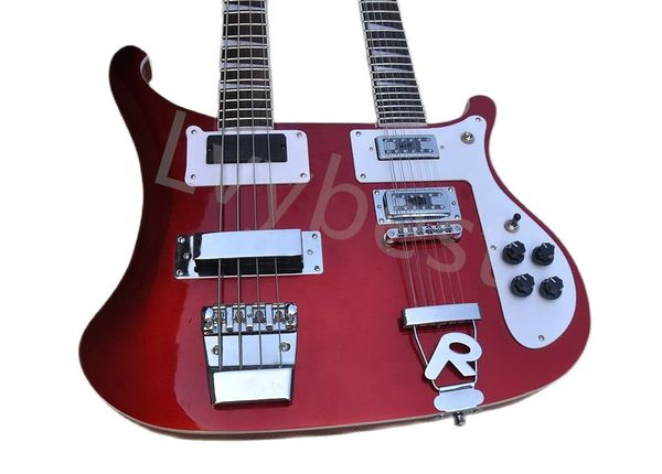 LvyBest Electric Bass Guitar 12 Strings Double Neck Red Body com hardware cromado de pickguard branco fornece servi￧o personalizado