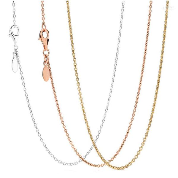 Correntes autênticas 925 Sterling Silver Rose Gold Color Shine Anchor Chain Colar para mulheres charme de miçanga DIY Jóias Gord22