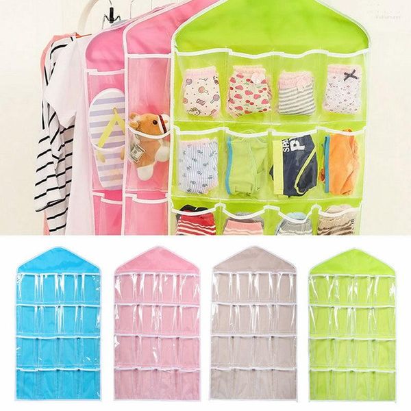 Aufbewahrungsboxen, 16 Taschen, transparent, zum Aufhängen, für Kleiderschrank, Tasche, Socken, BH, Unterwäsche, Rack, schützt Schmutz, Bakterien, Polyester, Kleiderbügel, Schrank-Organizer