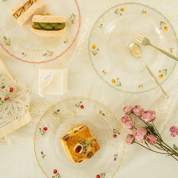 Пластины Франция Ретро романтическая роза прозрачная стеклянная тарелка салат для клетчатки для хранения фруктов