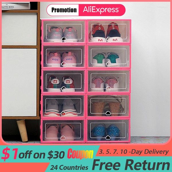 Cajas de almacenamiento 6 PCS Zapatos de zapato transparente Organizadores de plástico Venta de gabinete combinado apilable plástico a prueba de polvo