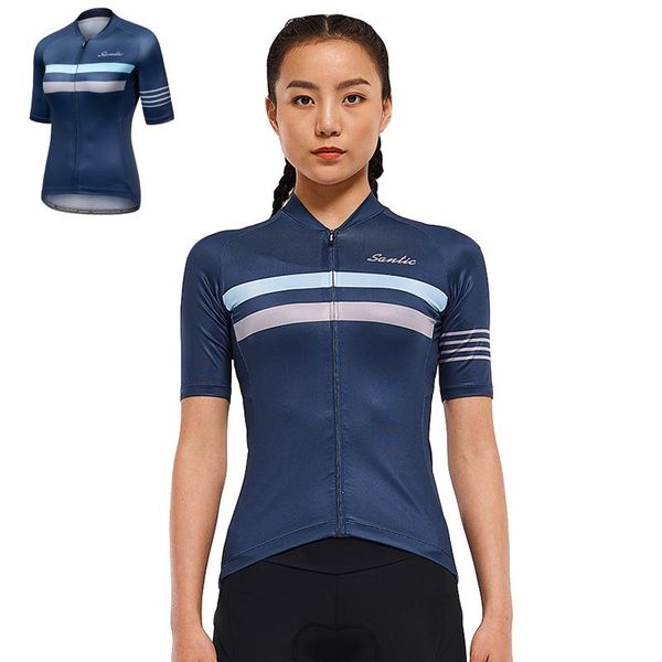 Giacche da corsa Santic Women Summer Cycling Jersey Full Zipper Road MTB Bike Bicycle Female Wear Ladies Sport Camicie a maniche corte Top