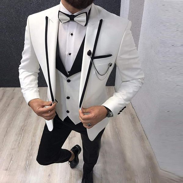 Ternos masculinos Blazers Man 3 Peças para padrinhos de casamento Smlim Fit Tuxedos Groom Groom Beige White Peaked Sonet Fort Fostume Homme