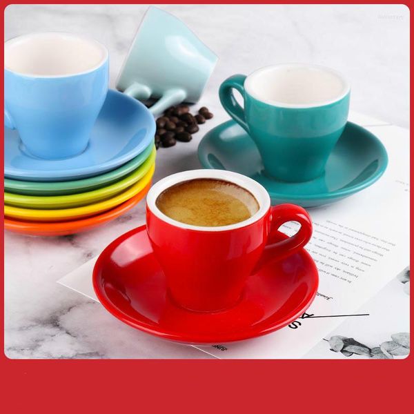 Tassen Untertassen 80 ml Espressotasse Italienische Einfachheit Farbe Keramik Tasse Und Untertasse Mit Kleinem Fassungsvermögen Set Haushalt Restaurant Kaffee Mit Löffel