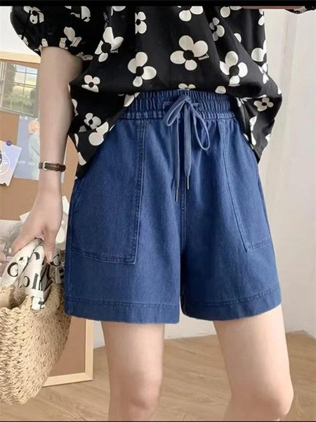 Frauen Shorts 2023 Hohe Taille Jeans Für Frauen Sommer Koreanische Spitze Up Elastische Taille Denim Büro Damen Baggy