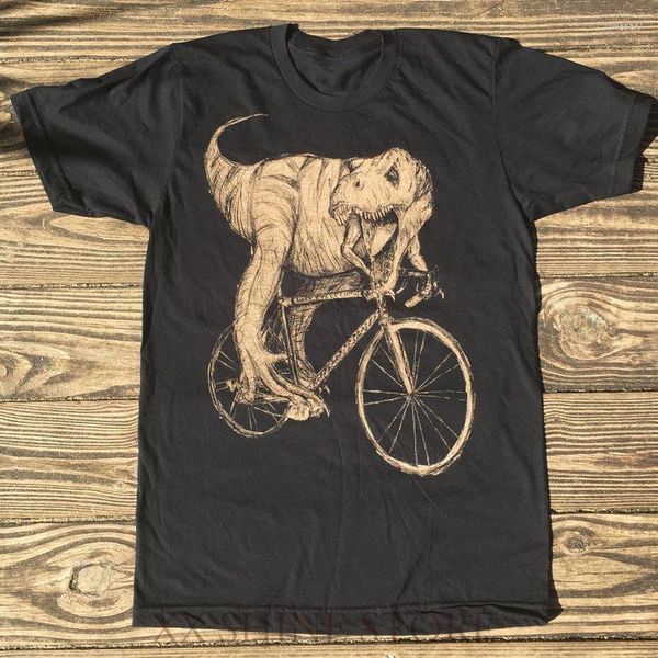 Camisetas masculinas Tyrannosaurus rex em uma camisa de bicicleta camiseta unissex tee algodão de bicicleta gráfica artesanal xs-xxl