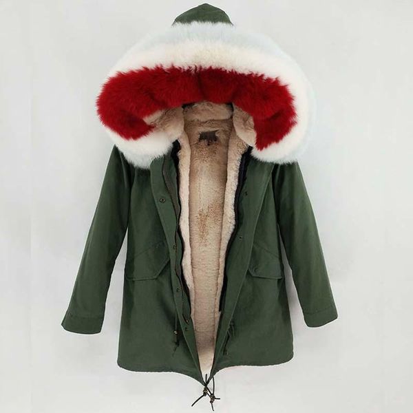 Menas de inverno de pele feminina feminina feminina longa parka parka streetwear de rua natural de gola real capuz casaco de casaco externa de roupas femininas