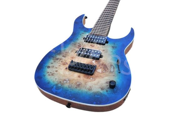 Lvybest Blue Feleer 7strings Guitarra el￩trica com hardware preto Artleira de pau -rosa do corpo de mogno fornece servi￧o personalizado