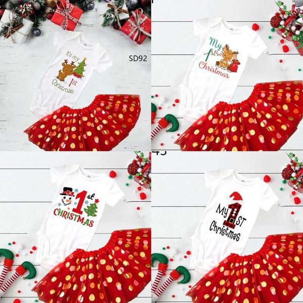 Vestidos de menina É minha primeira criança de Natal para meninas tutu conjunto de vestidos de bolo vermelho saia de férias de férias de férias