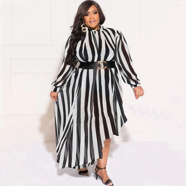 Vestidos casuais Remelon L-4xl 2023 Fall Plus Size Women Women Stripe Print