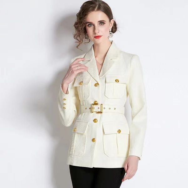 Moda feminina feminina roupas de grife blazers com primavera de cinto New Tops lançados A202