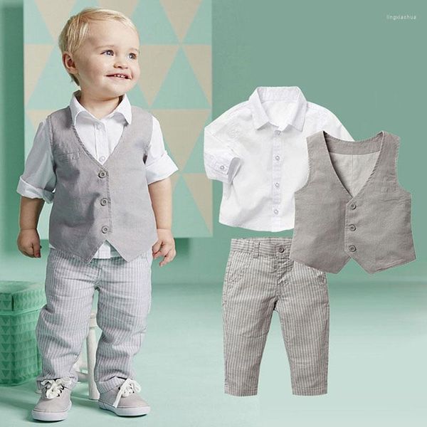 Kleidung Sets Formal Für Geboren Baby Junge Party Und Hochzeit Infant Jungen Kleidung Set Baumwolle Kind Anzug Weste Hemd Hose 2023