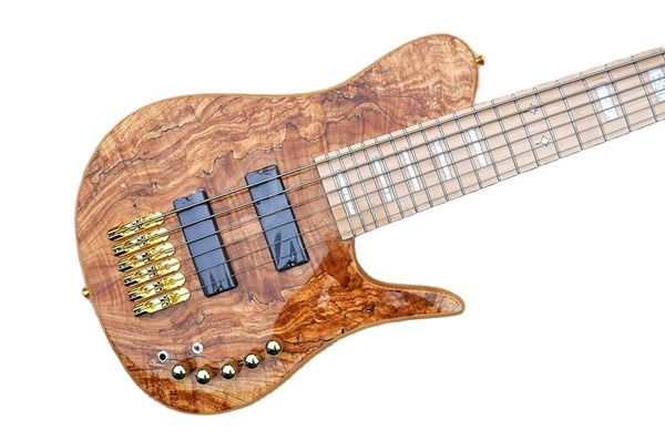 Lvybest 6-saitige E-Bassgitarre aus Naturholz mit Goldbeschlägen, Hals und Korpus bieten maßgeschneiderten Service