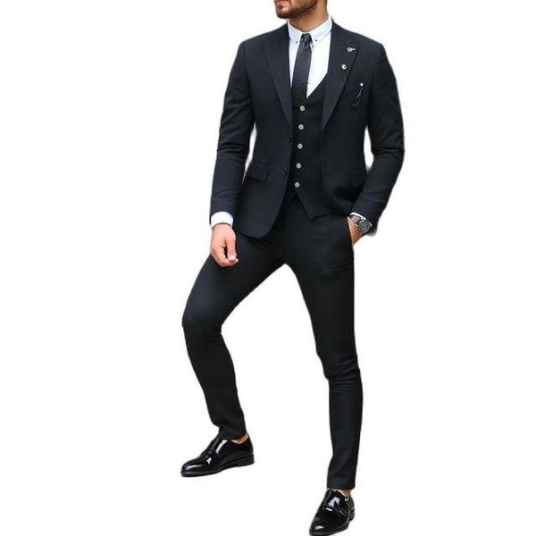 Abiti da uomo Blazer Estate Terno Masculino 3 pezzi Abito da uomo nero a due bottoni 2023 Slim Fit Tailor Made Groom Wear Wedding Business Tuxed