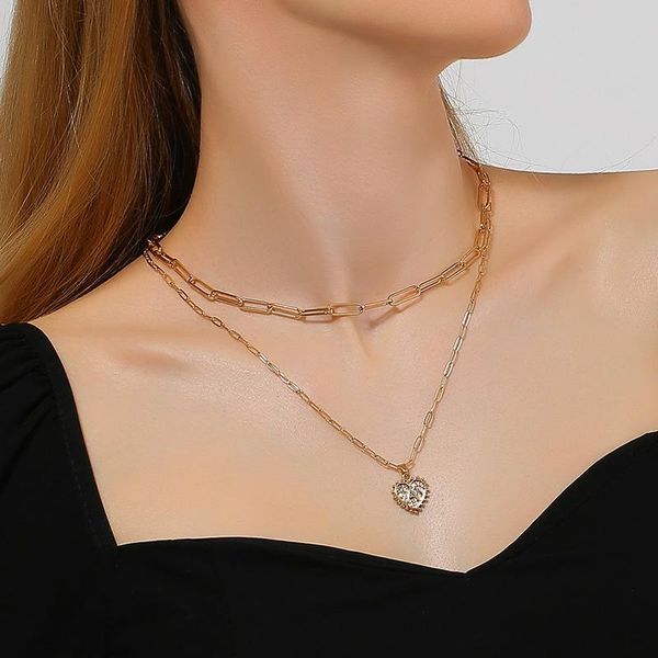 Anhänger Halsketten Damen Boho Doppelschichtige Goldketten Trendy Geometrisches Herz A M Buchstabe Weibliche Halsbänder Schmuck Geschenke