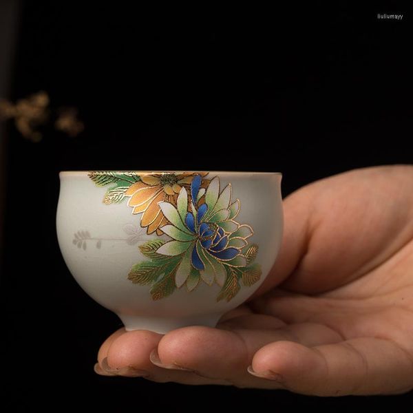 Tazze Piattini 80ml Cinese Jingdezhen Porcelain Boutique Tazza da tè Ruyao Crackle Smalto Di Kungfu Flower Design Ceramica