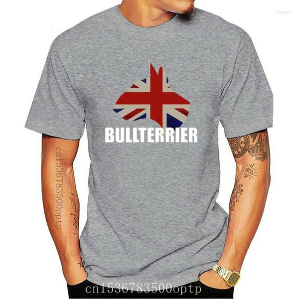 Herren T-Shirts BULLTERRIER Kopf Logo GB Flagge Weißer Buchstabe Hundeshirt Design T-Shirt Runder Kragen Bilder Anti-Falten Atmungsaktiv