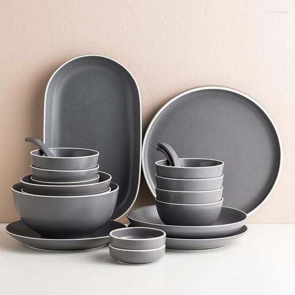 Pratos nórdicos criativos de cerâmica criativa Tableware fosco bife prato de tigela jantar prato de prata de porcelana conjunto para família el 1pc