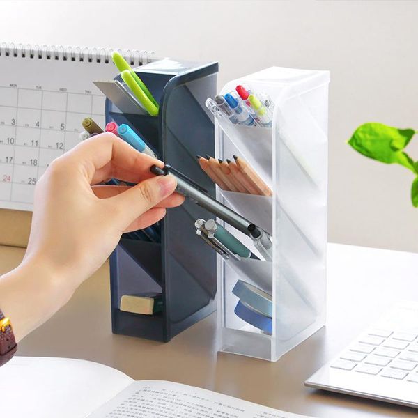 Haken Schienen Multifunktions-4-Gitter-Desktop-Stifthalter Büro-Schule-Aufbewahrungskoffer Klare weiße schwarze Kunststoffbox Schreibtisch-Stift-Organizer