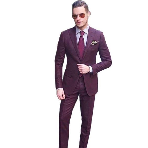 Abiti da uomo Blazer Slim Fit Abito da sera bordeaux Toast Cappotto da lavoro Pantaloni Set Smoking da sposo (Giacca Pantaloni Cravatta) W:549