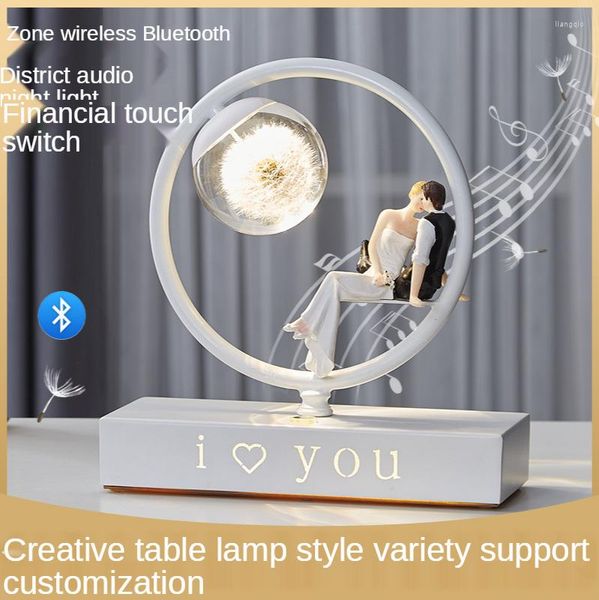 Lampade da tavolo Dente di leone Fiore immortale Lampada romantica Audio Bluetooth Ricarica Luce notturna Regalo per coppie Durata della batteria di grande capacità