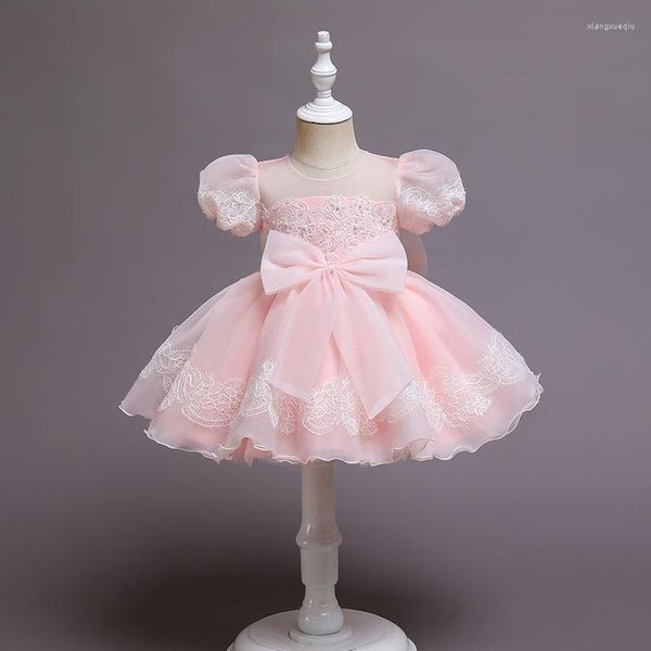 Mädchen Kleider Kleinkind Baby Prinzessin Kleid Für Mädchen Party Geburtstag Taufkleid Bogen Spitze Blume Säuglings Weiße Taufe Kleidung
