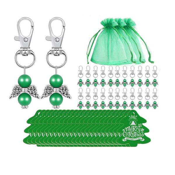 Keychains 24 PCs Party Favors Communion Guardian Angel Pearl Key Chain Gift Tags para decorações de Natal verde