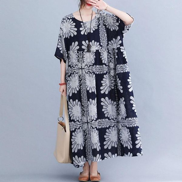 Vestidos de festa plus size para mulheres 4xl 5xl 6xl Cotton Linen Dress Robe femme kawaii manga curta mulher boho vestido de mujer 2023