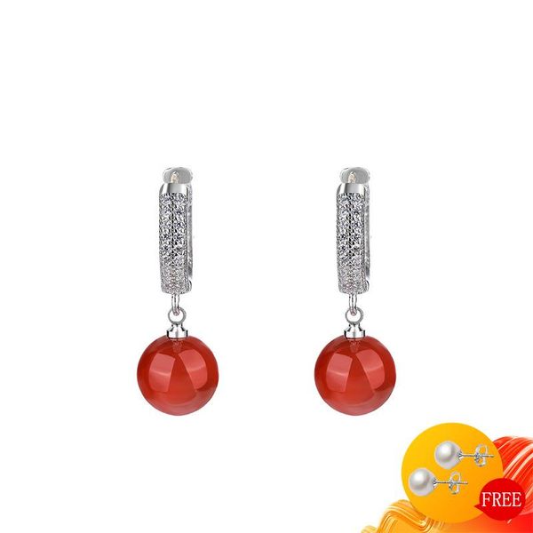 Orecchini pendenti Vintage Donna Gioielli in argento 925 con orecchino a goccia in pietra preziosa con zircone agata rossa creata per regalo di fidanzamento di nozze Cha