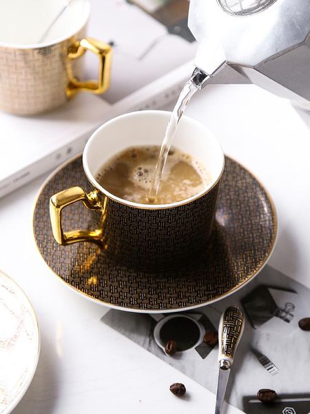 Чашки блюдцы Eecamail Классическая сетка Пара кофейная чашка британская керамическая послеобеденная чайная чай