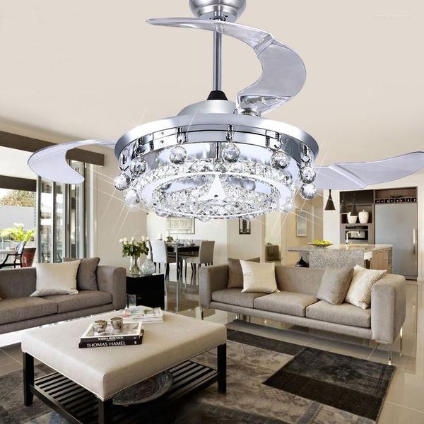 Avizeler Led Fan Crystal Chandelier Yemek Odası Yaşam Droplights Modern Duvar/Uzaktan Kumanda Işıkları