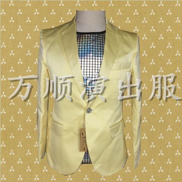 Abiti da uomo Blazer Giallo Blu Abbigliamento Uomo Disegni Masculino Homme Terno Costumi di scena Per cantanti Giacca Blazer Dance Star Style 4XL