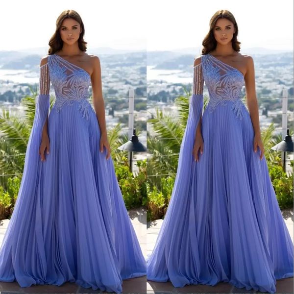 Lavanda a linea vestito da ballo a una spalla da lunghi perline appliqued women formale da sera per feste più dimensioni