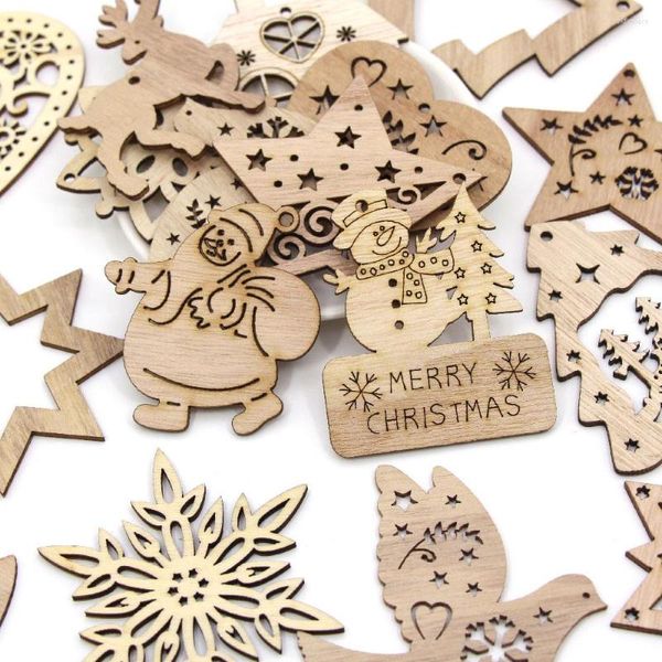 Decorazioni natalizie 10 pezzi Ornamenti in legno naturale Pendenti pendenti Artigianato in legno per albero di Natale/Decorazione domestica Babbo Natale Stampato fai-da-te