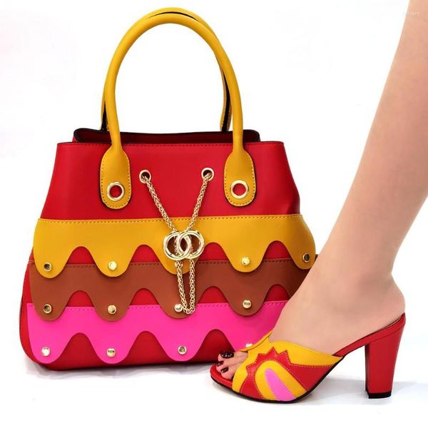 Отсуть обувь Doershow Graity African Wedding и сумки набор красный цвет итальянец с соответствующими сумками нигерийская леди вечеринка HJB1-33