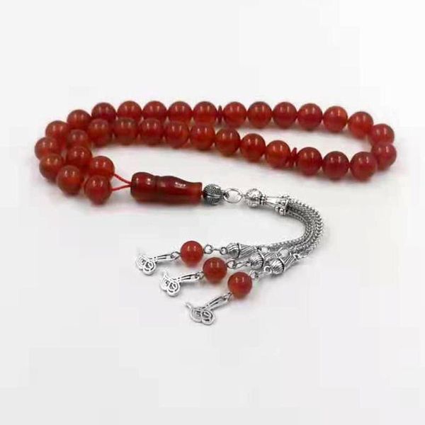 Fios com miçangas tasbih vermelho natural ágata gate pedras gemia misbaha muçulmana adha eid presente islâmico acessórios 33 miçangas rosário de pulseira