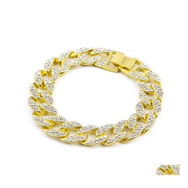 Tennis Hip Hop Iced Out Rhinestone Bracelets Bangle Mens Gold cheio de Miami Cuban Link de 8 polegadas para Man Alta qualidade Jew Otewu