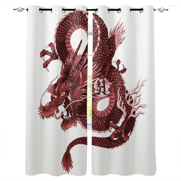 Tenda Asian Red Angry Dragon Tende per finestre moderne per soggiorno, camera da letto, cucina, tende per la casa, decorazioni per la casa