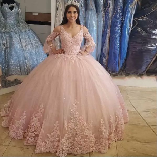 Принцесса бальный платье Quinceanera Планшки розовые кружевные аппликации сладкое платье 16 лет для 15 -летнего выпускного вечеринки.