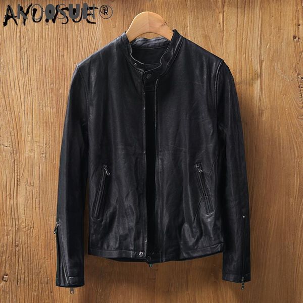 Pelle sintetica da uomo AKOOSUN 2023 Giacca genuina Uomo Cappotto in vera pelle di pecora Motociclista Bomber Veste Cuir Homme MG8-K8893 KJ4424