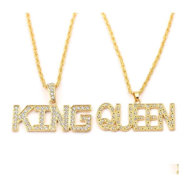 Colares pendentes Hip Hop seu rei e seu casal queen para homens gelados de letra de letra de ouro j￳ias de j￳ias de j￳ias de j￳ias de j￳ias de ot3pf